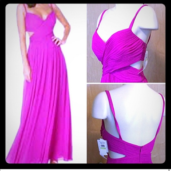 Laundry by Shelli Segal magenta cross cross gown - Picture 7 of 12